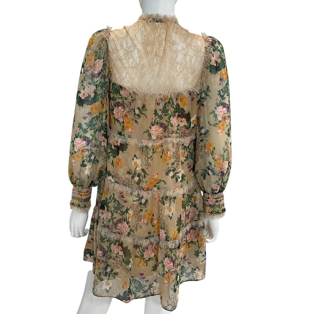 Alice + Olivia Floral Romance Almond 'Marcie Babydoll' Mini Dress Size S - Picture 3 of 5
